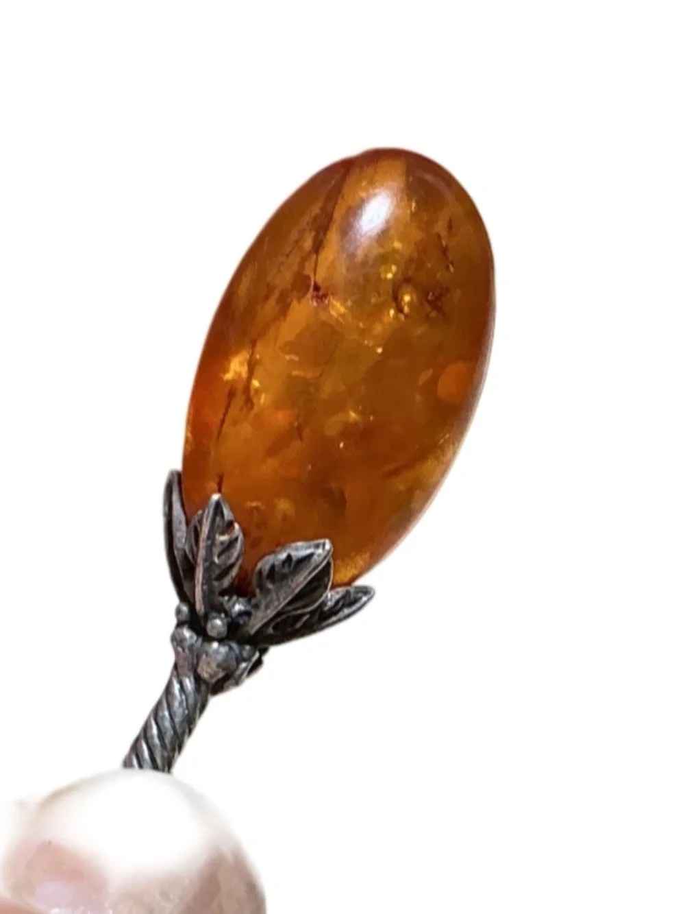 Vintage Genuine Amber Sterling Silver Drop Dangle Earrings 1.75